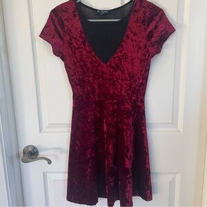 Velvet Red Dress with Black Mesh Chest size S
